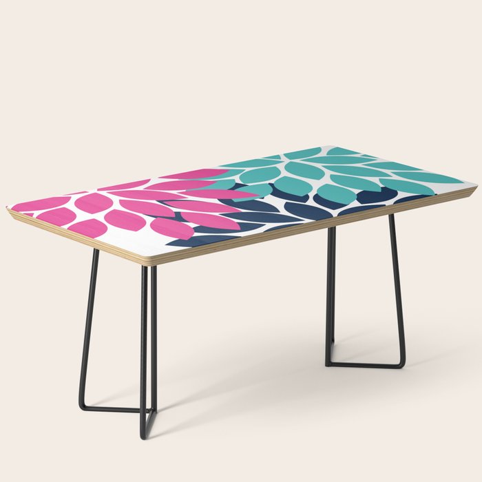 Bold Colorful Hot Pink Turquoise Navy Dahlia Flower Burst Petals Coffee Table Gallery Image 1