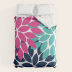 Bold Colorful Hot Pink Turquoise Navy Dahlia Flower Burst Petals Comforter Gallery Image 6