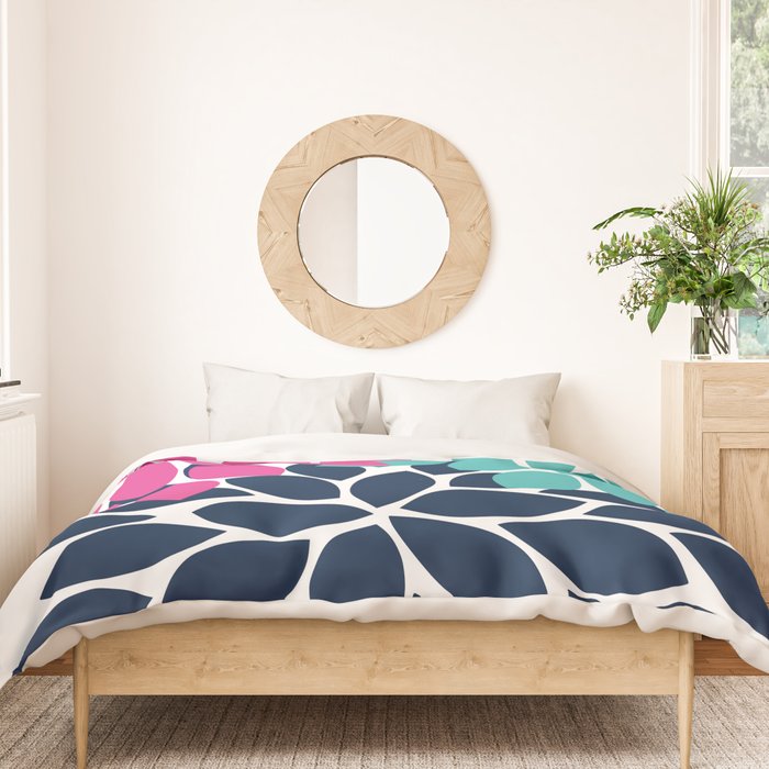 Bold Colorful Hot Pink Turquoise Navy Dahlia Flower Burst Petals Duvet Cover Gallery Image 3