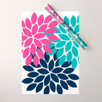 Bold Colorful Hot Pink Turquoise Navy Dahlia Flower Burst Petals Wrapping Paper Gallery Image 1