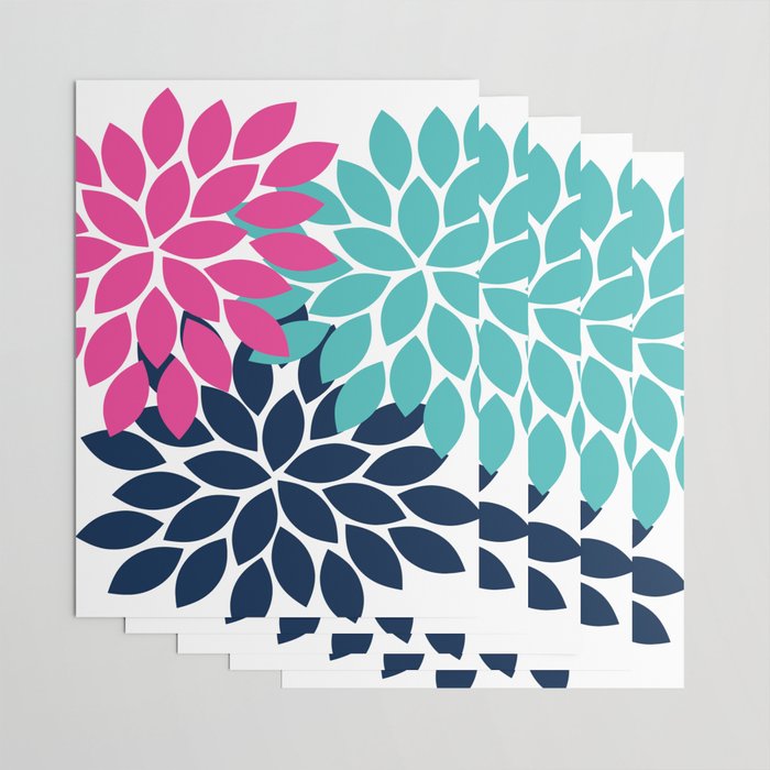 Bold Colorful Hot Pink Turquoise Navy Dahlia Flower Burst Petals Wrapping Paper Gallery Image 3