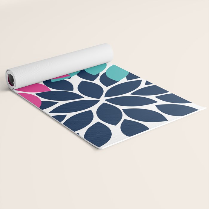 Bold Colorful Hot Pink Turquoise Navy Dahlia Flower Burst Petals Yoga Mat Gallery Image 2