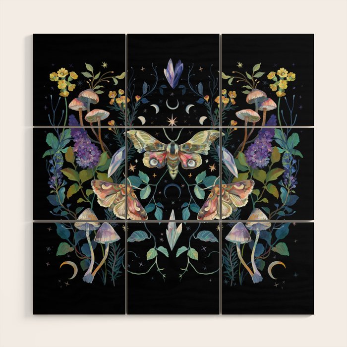 Crystals Moth Mushrooms Wood Wall Art Gallery Image 1