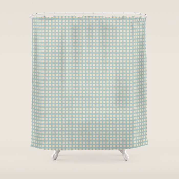 Blue geometric gingham grid art pattern Shower Curtain Gallery Image 1