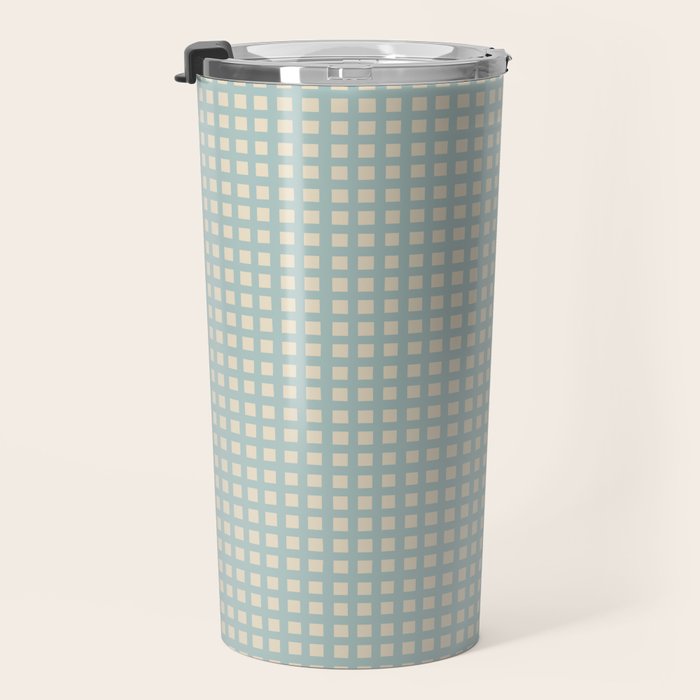 Blue geometric gingham grid art pattern Travel Mug Gallery Image 3