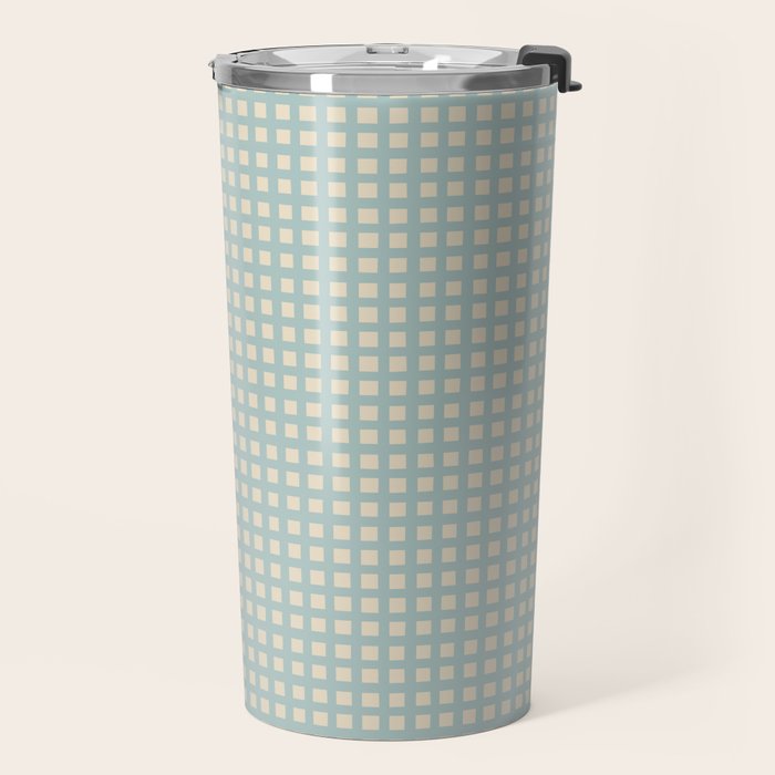 Blue geometric gingham grid art pattern Travel Mug Gallery Image 2