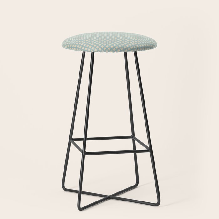 Blue geometric gingham grid art pattern Stool Gallery Image 1