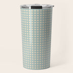Blue geometric gingham grid art pattern Travel Mug Gallery Image 1