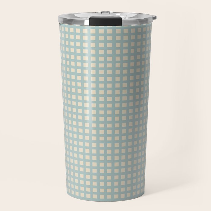 Blue geometric gingham grid art pattern Travel Mug Gallery Image 1