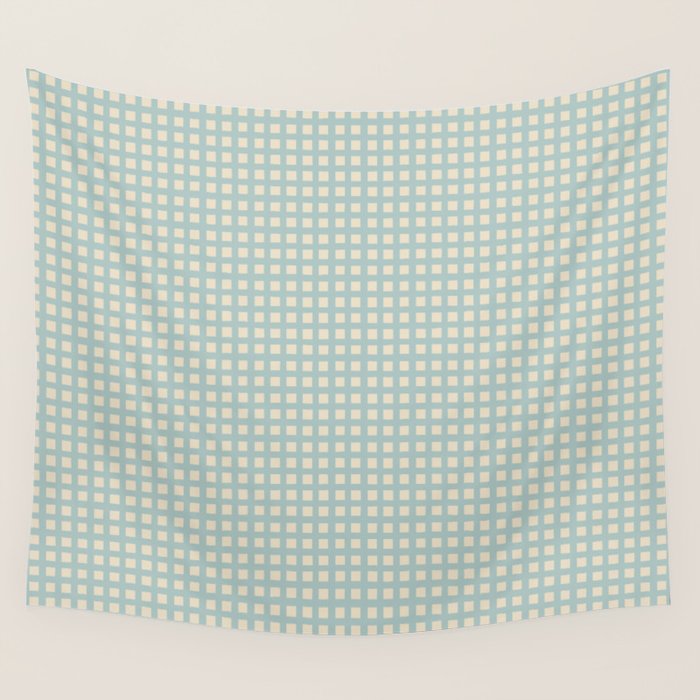 Blue geometric gingham grid art pattern Wall Tapestry Gallery Image 4