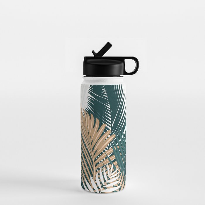 Gold and Green Palm Leaves Water Bottle Gallery Image 1