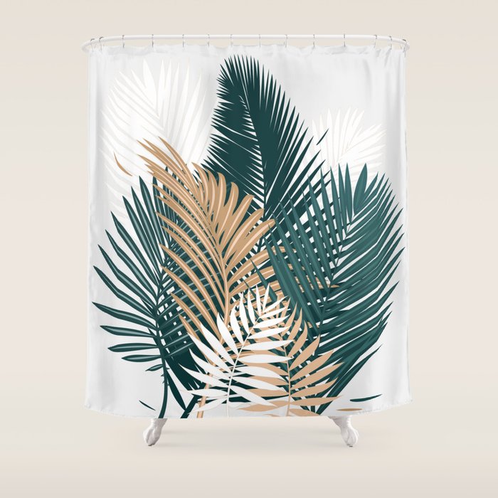 Gold and Green Palm Leaves Shower Curtain Gallery Image 1