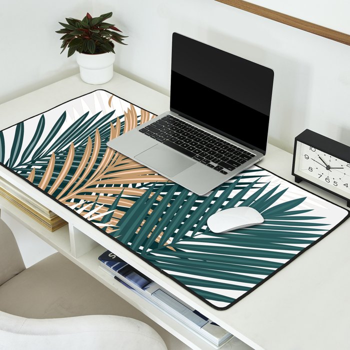 Gold and Green Palm Leaves Desk Mat Gallery Image 2
