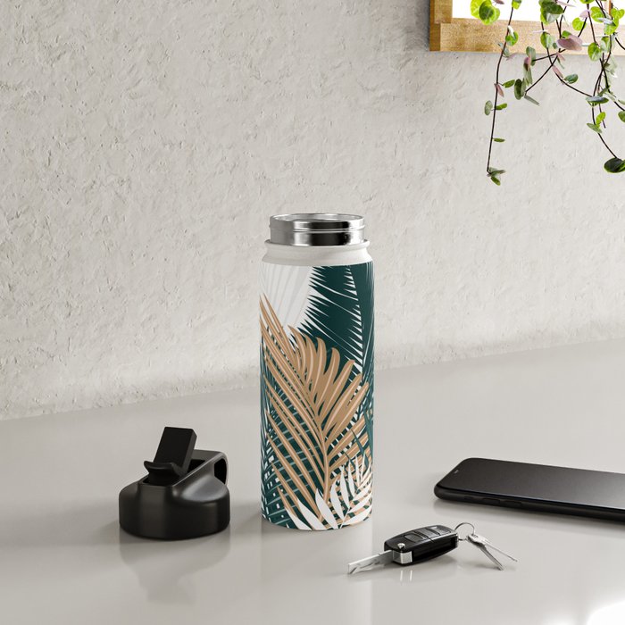 Gold and Green Palm Leaves Water Bottle Gallery Image 4
