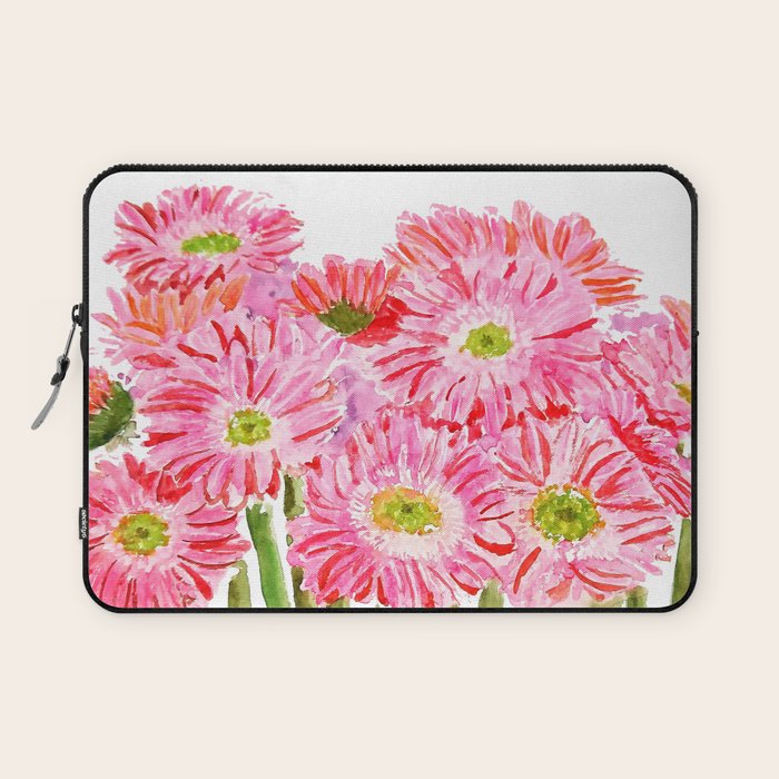 Pink Gerbera Daisy watercolor Laptop Sleeve Gallery Image 1