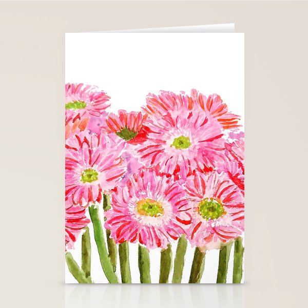 Pink Gerbera Daisy watercolor Stationery Card Gallery Image 2