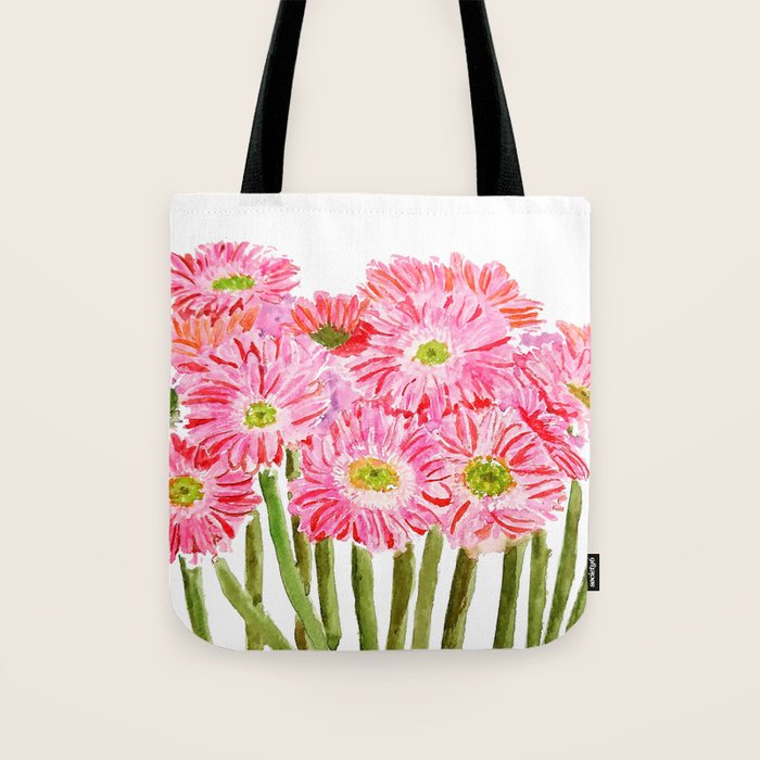 Pink Gerbera Daisy watercolor Tote Bag Gallery Image 1