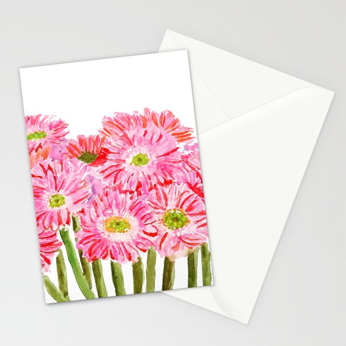 Pink Gerbera Daisy watercolor Stationery Card Gallery Image 2