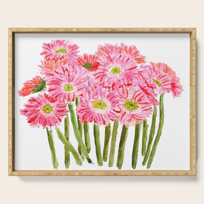 Pink Gerbera Daisy watercolor Serving Tray Gallery Image 1