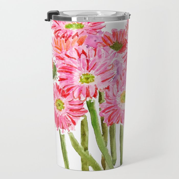 Pink Gerbera Daisy watercolor Travel Mug Gallery Image 3