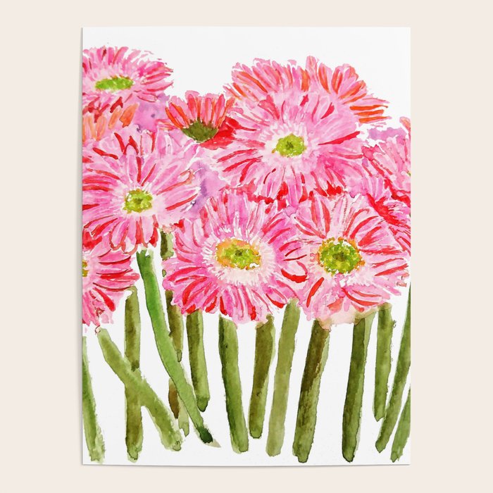 Pink Gerbera Daisy watercolor Poster Gallery Image 1