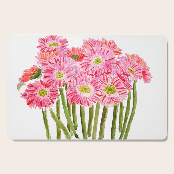 Pink Gerbera Daisy watercolor Cutting Board Gallery Image 1