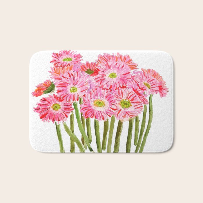 Pink Gerbera Daisy watercolor Bath Mat Gallery Image 1
