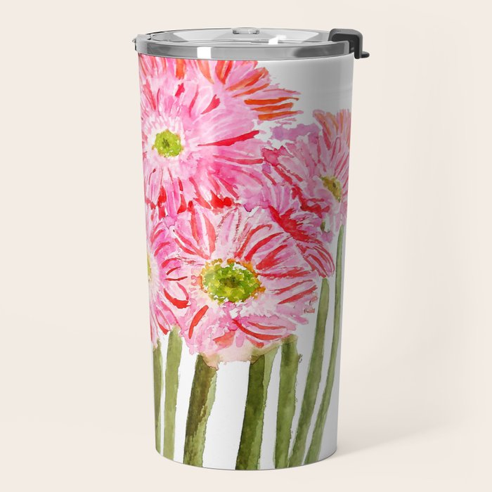 Pink Gerbera Daisy watercolor Travel Mug Gallery Image 2