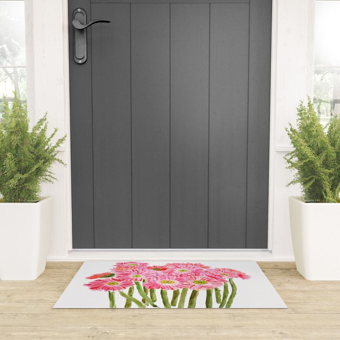 Pink Gerbera Daisy watercolor Welcome Mat Gallery Image 3
