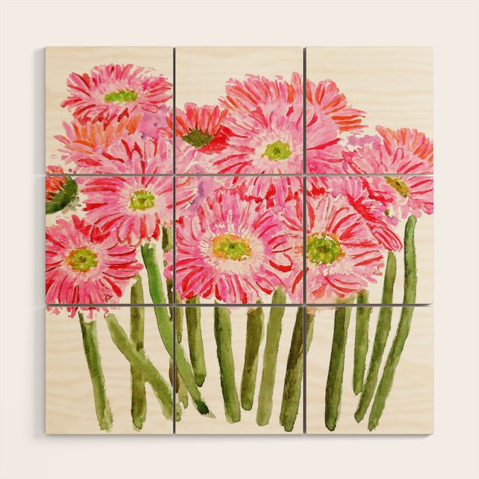 Pink Gerbera Daisy watercolor Wood Wall Art Gallery Image 1