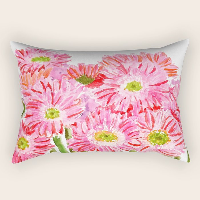 Pink Gerbera Daisy watercolor Rectangular Pillow Gallery Image 2