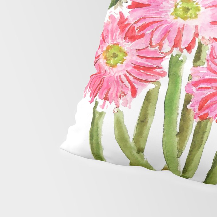 Pink Gerbera Daisy watercolor Pillow Sham Gallery Image 4