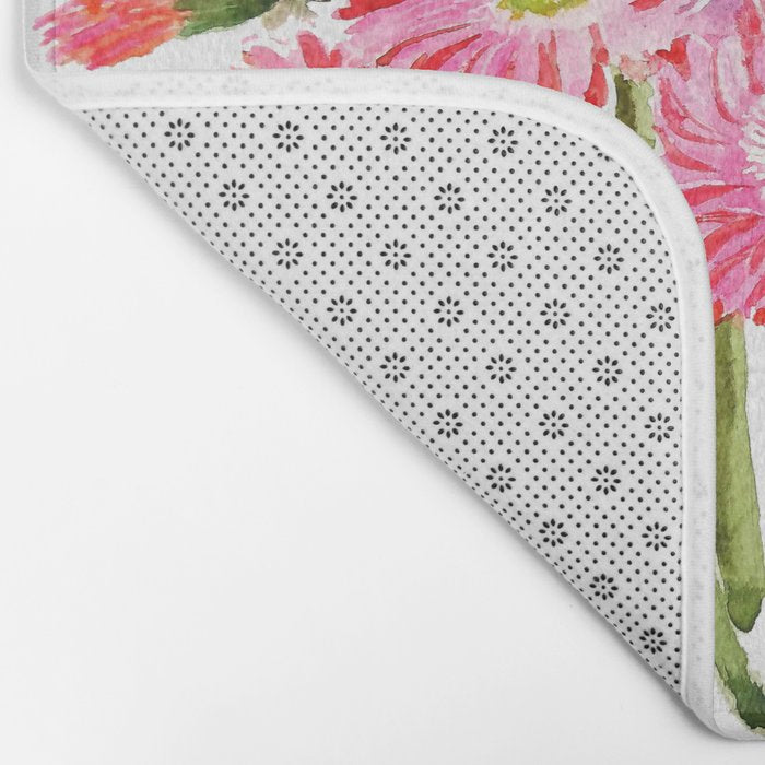 Pink Gerbera Daisy watercolor Bath Mat Gallery Image 2