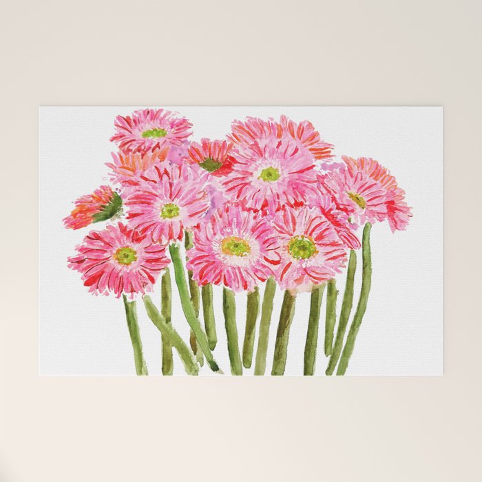 Pink Gerbera Daisy watercolor Welcome Mat Gallery Image 1
