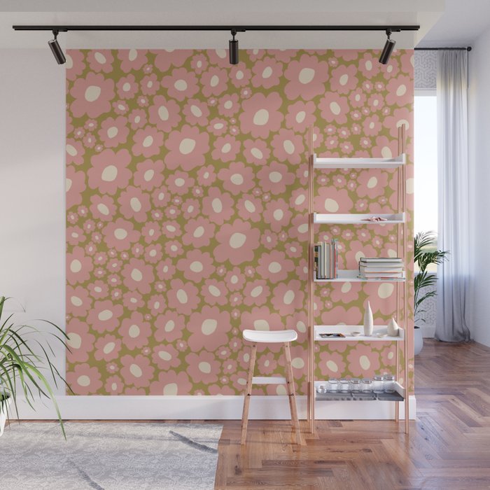 70âs Retro Floral  Wall Mural Gallery Image 1