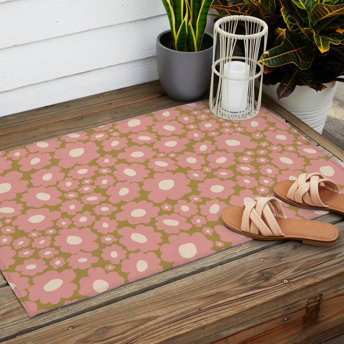 70âs Retro Floral  Outdoor Rug Gallery Image 2