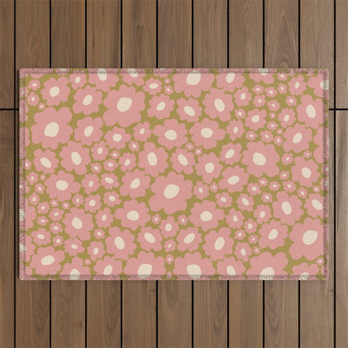 70âs Retro Floral  Outdoor Rug Gallery Image 1
