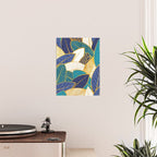 Leaf wall // navy blue royal blue and teal leaves golden lines Poster Gallery Image 2