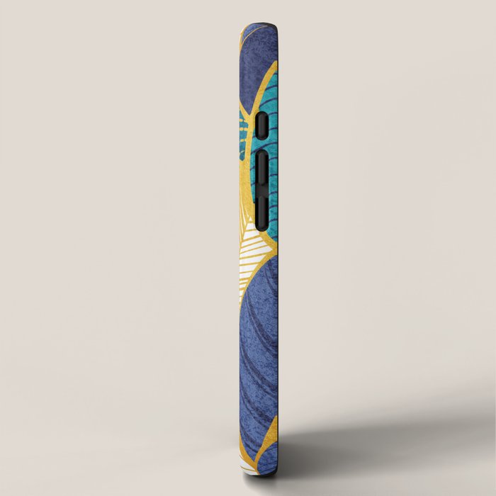 Leaf wall // navy blue royal blue and teal leaves golden lines iPhone Case Gallery Image 2
