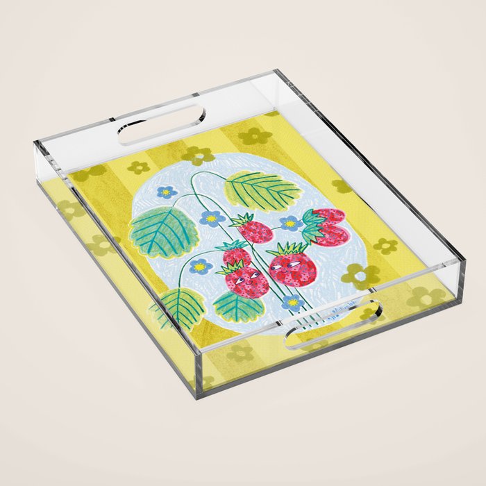 Sweet Strawberry Plant Friends in Yellow & Pink Acrylic Tray Gallery Image 1