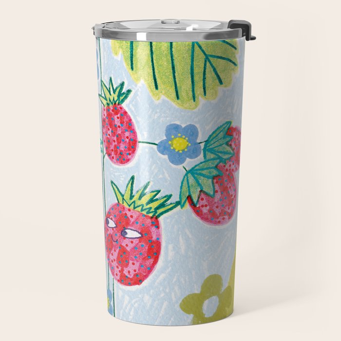 Sweet Strawberry Plant Friends in Yellow & Pink Travel Mug Gallery Image 2