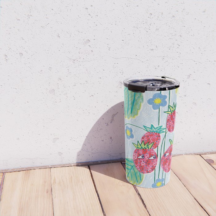 Sweet Strawberry Plant Friends in Yellow & Pink Travel Mug Gallery Image 4