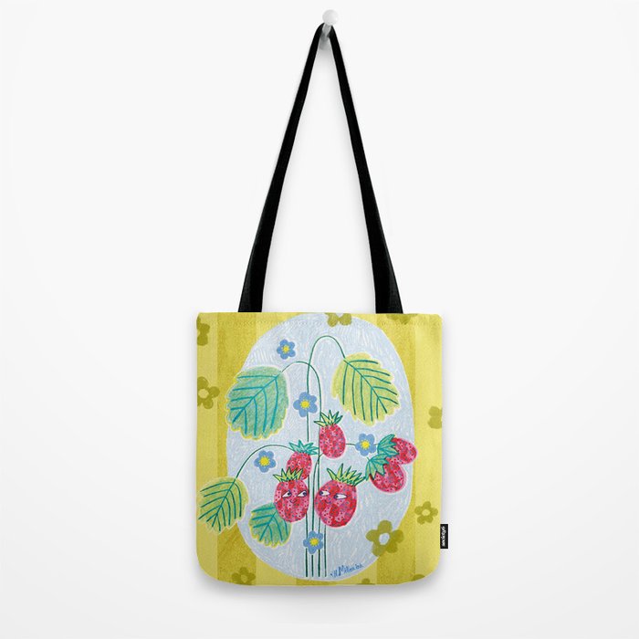 Sweet Strawberry Plant Friends in Yellow & Pink Tote Bag Gallery Image 2