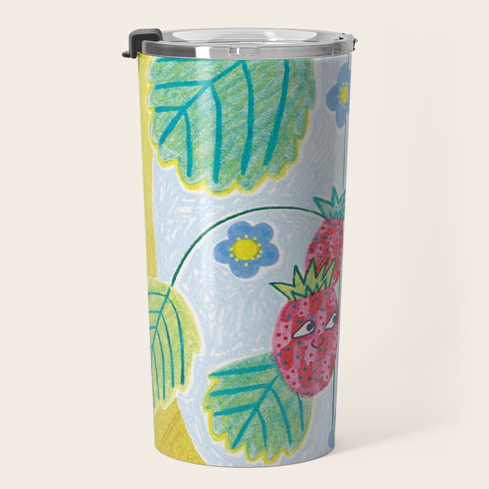 Sweet Strawberry Plant Friends in Yellow & Pink Travel Mug Gallery Image 3