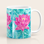 Sacred Lotus - Magenta Blossom with Turquoise Wash Coffee Mug Gallery Image 1