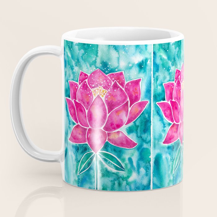 Sacred Lotus - Magenta Blossom with Turquoise Wash Coffee Mug Gallery Image 3