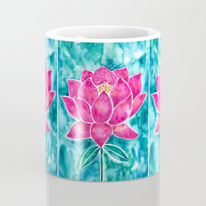 Sacred Lotus - Magenta Blossom with Turquoise Wash Coffee Mug Gallery Image 4