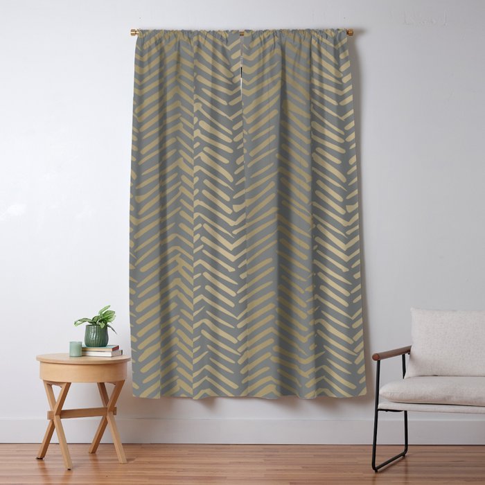 Herringbone, Boho, Mudcloth Pattern, Grey and Gold Window Curtain Gallery Image 1