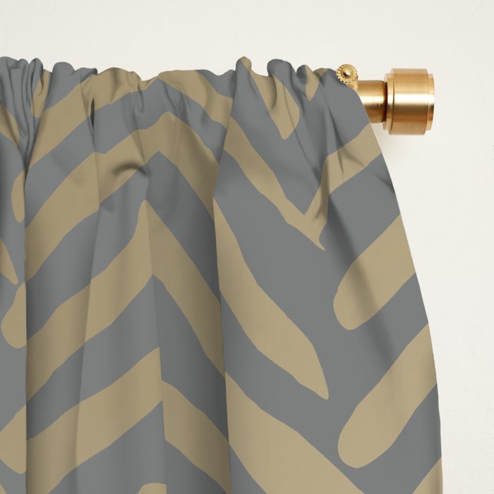 Herringbone, Boho, Mudcloth Pattern, Grey and Gold Window Curtain Gallery Image 2