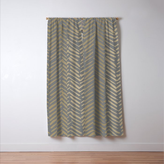 Herringbone, Boho, Mudcloth Pattern, Grey and Gold Window Curtain Gallery Image 3